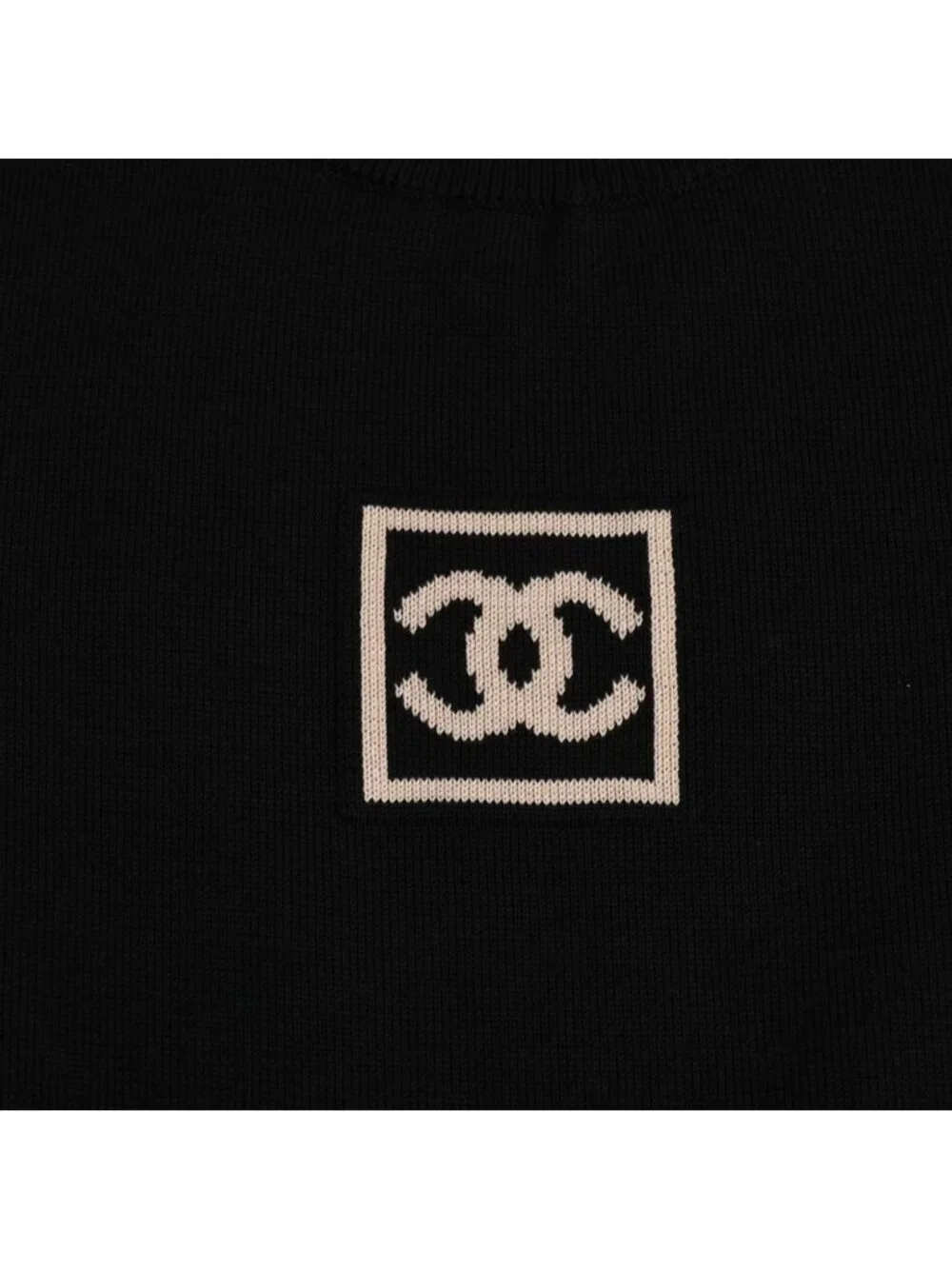 Chanel Knit Short Sleeve Top T-Shirt CC Logo Cotton Black Sweater